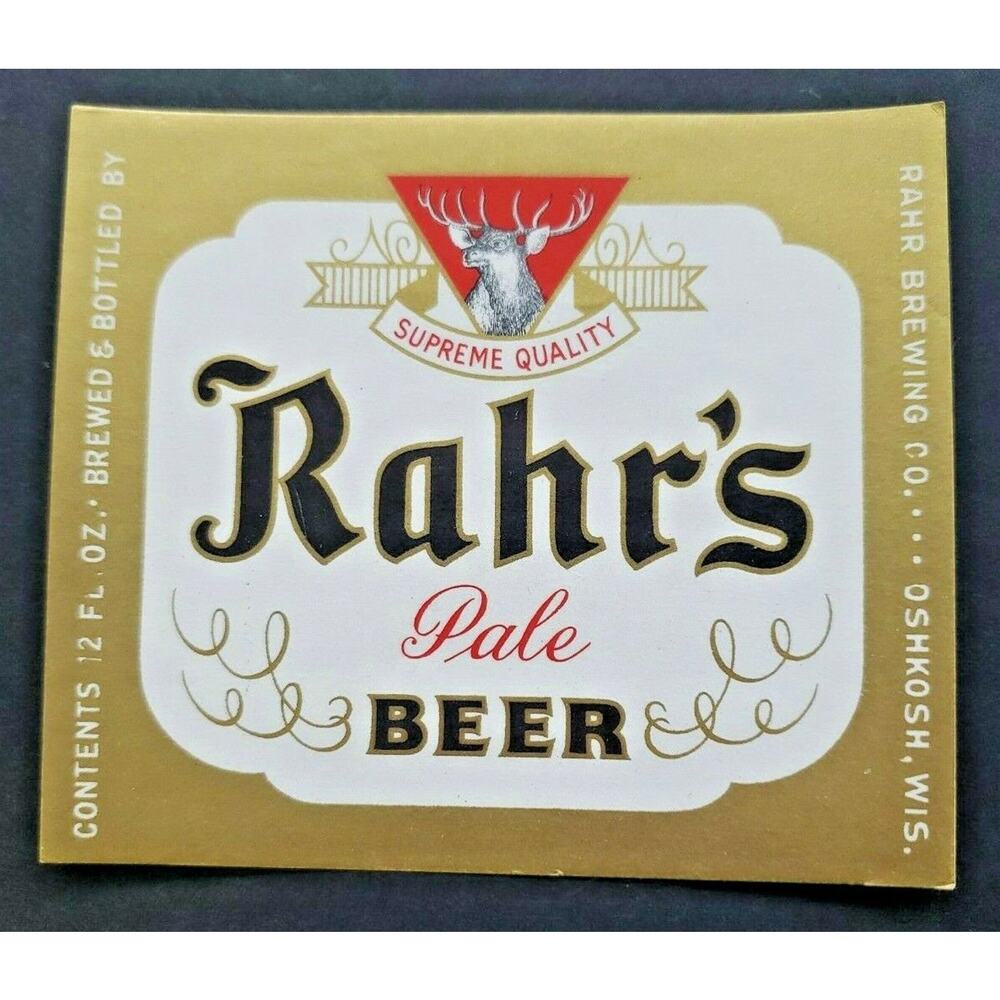 Vintage Rahr's Pale Beer Label 12oz Rahr Brewing Co. Oshkosh, WI NOS DC1